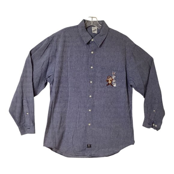 Vintage Warner Bros. Studios Looney Tunes Embroidered Button Up Men's Size Large - Picture 1 of 8